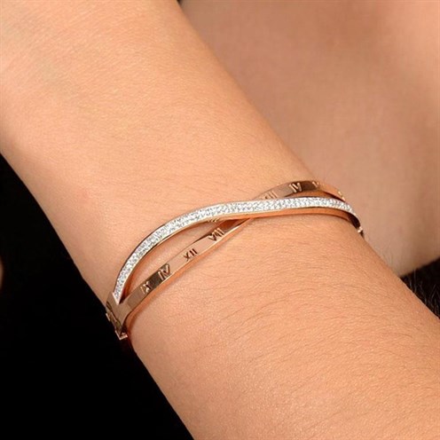VOG Kadın Roma Rakamlı Taş işlemeli Rose Renk Model Bileklik