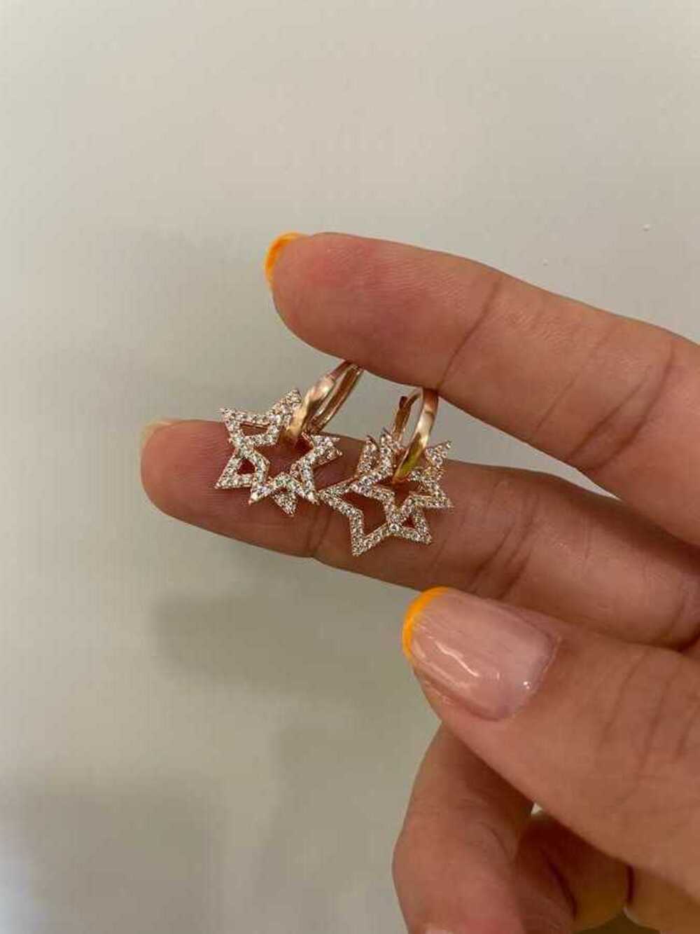 Vog Kadın 925 Ayar Rose Çift Yıldız Küpe Gümüş Küpe