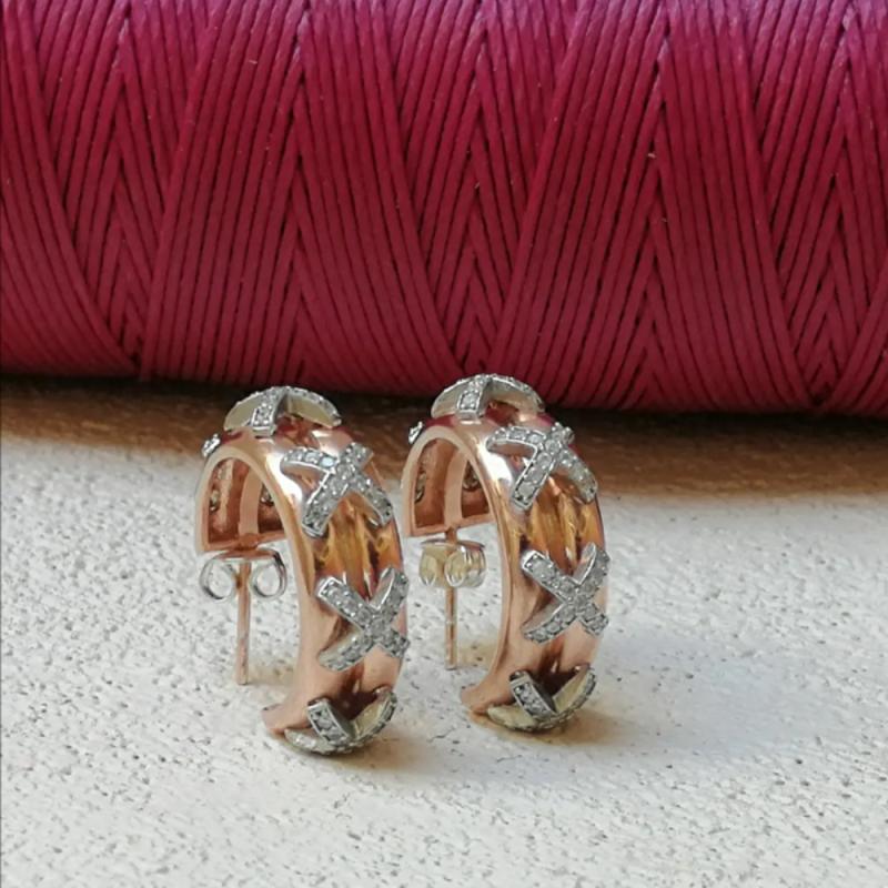 Vog Kadın 925 Ayar Gümüş Gold Trio Halka X  Roze Renk Küpe