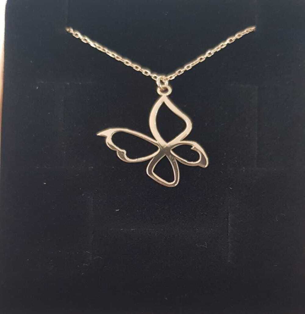 Vog Kelebek Rose Renk  925 Ayar Gümüş Kolye Sarı,Beyaz Renk Seçeneği