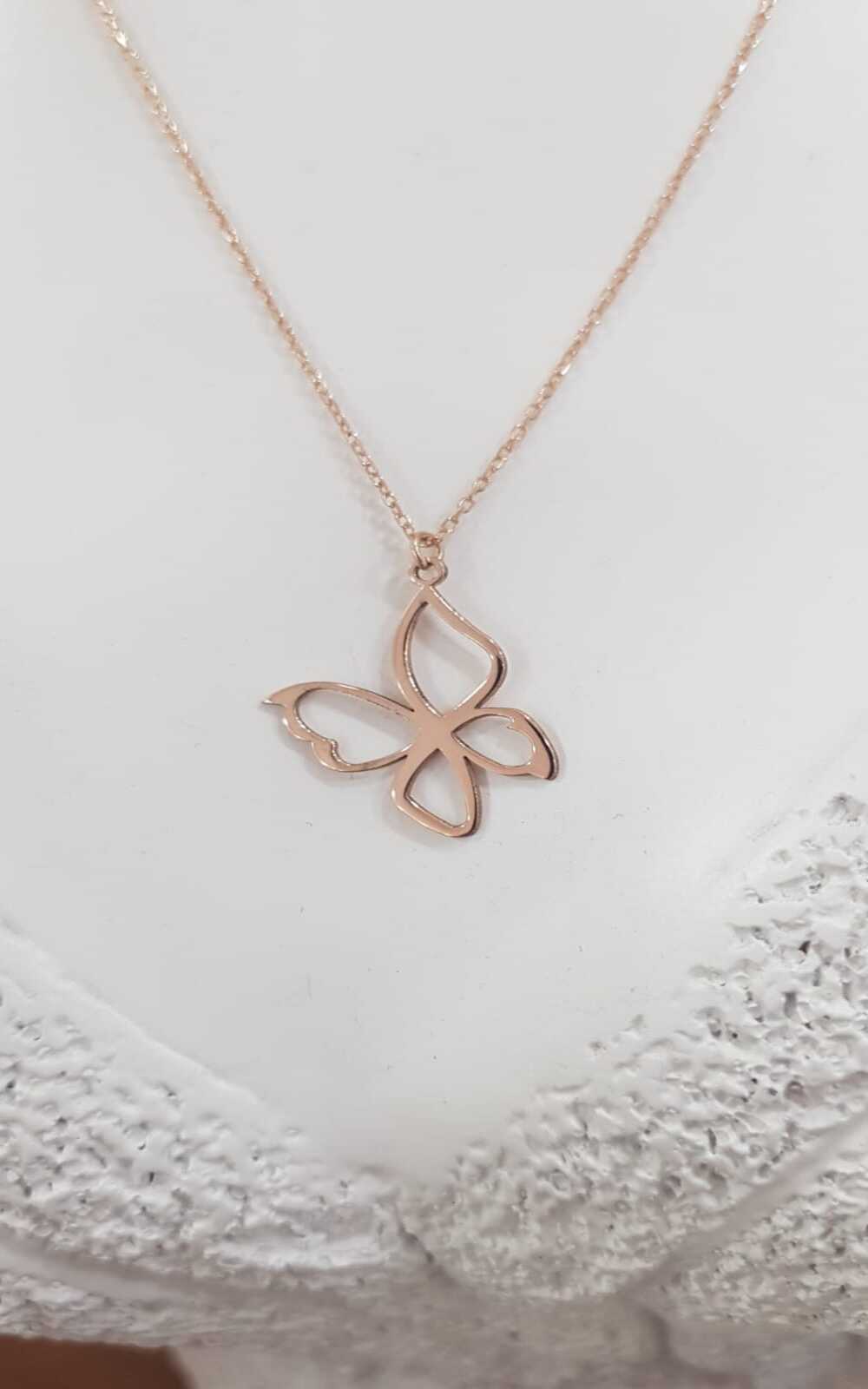 Vog Kelebek Rose Renk  925 Ayar Gümüş Kolye Sarı,Beyaz Renk Seçeneği