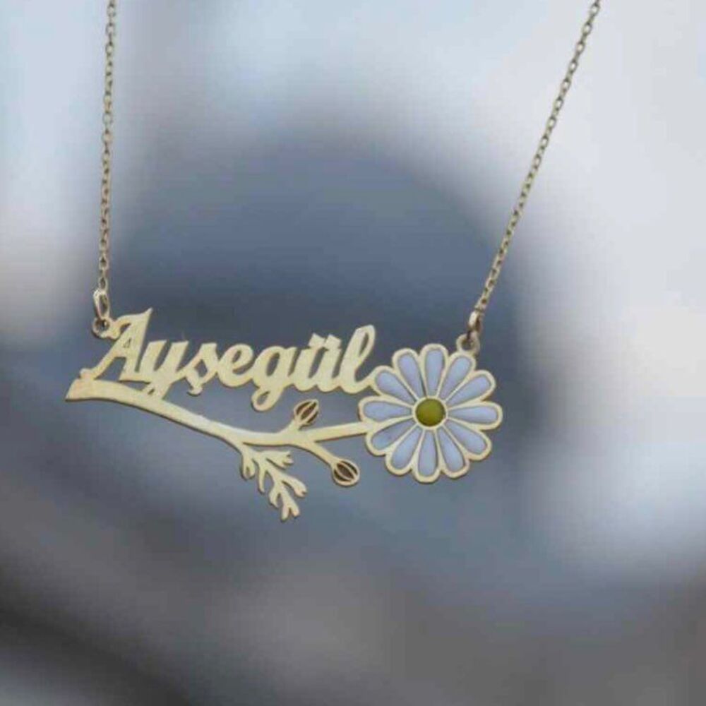 Vog Kişiye Özel Ayşegül Yazılı Papatya Isim Kolye 925 Ayar Gümüş Sevgili,Anneye,Arkadaşa Kolye
