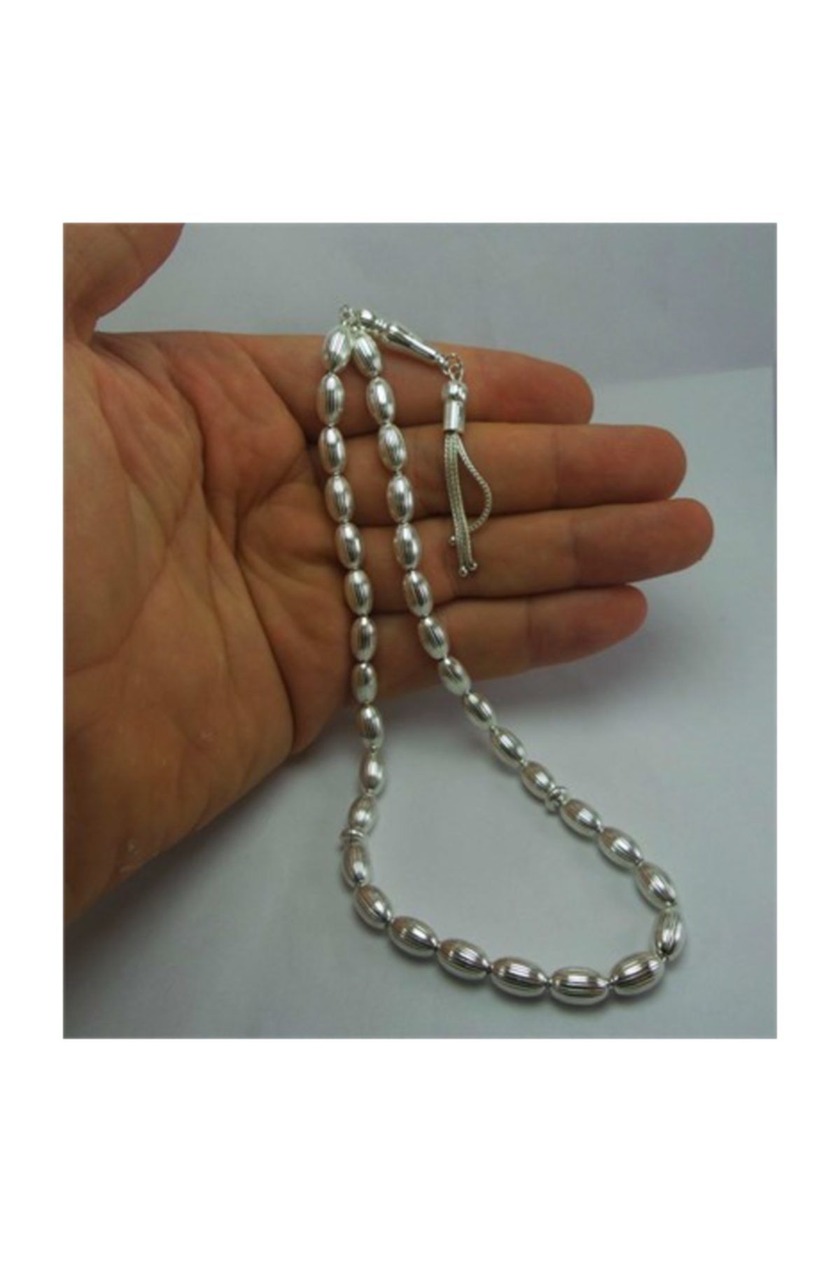 Erkek Gümüş Tesbih - Çizgili Büyük Boy 23 gr • Sevgiliye • Eşe • Babaya