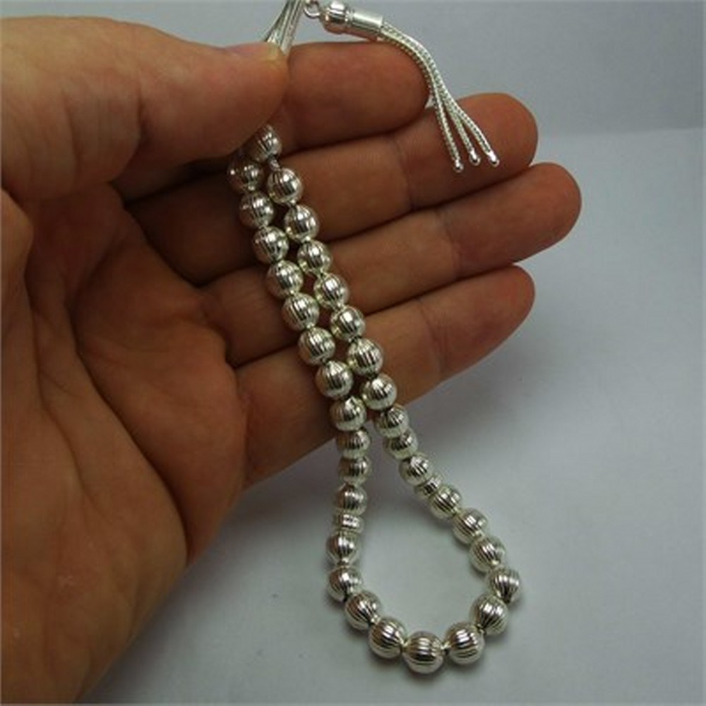 Erkek Gümüş Tesbih - Çizgili Büyük Boy 21gr • Sevgiliye • Eşe • Babaya