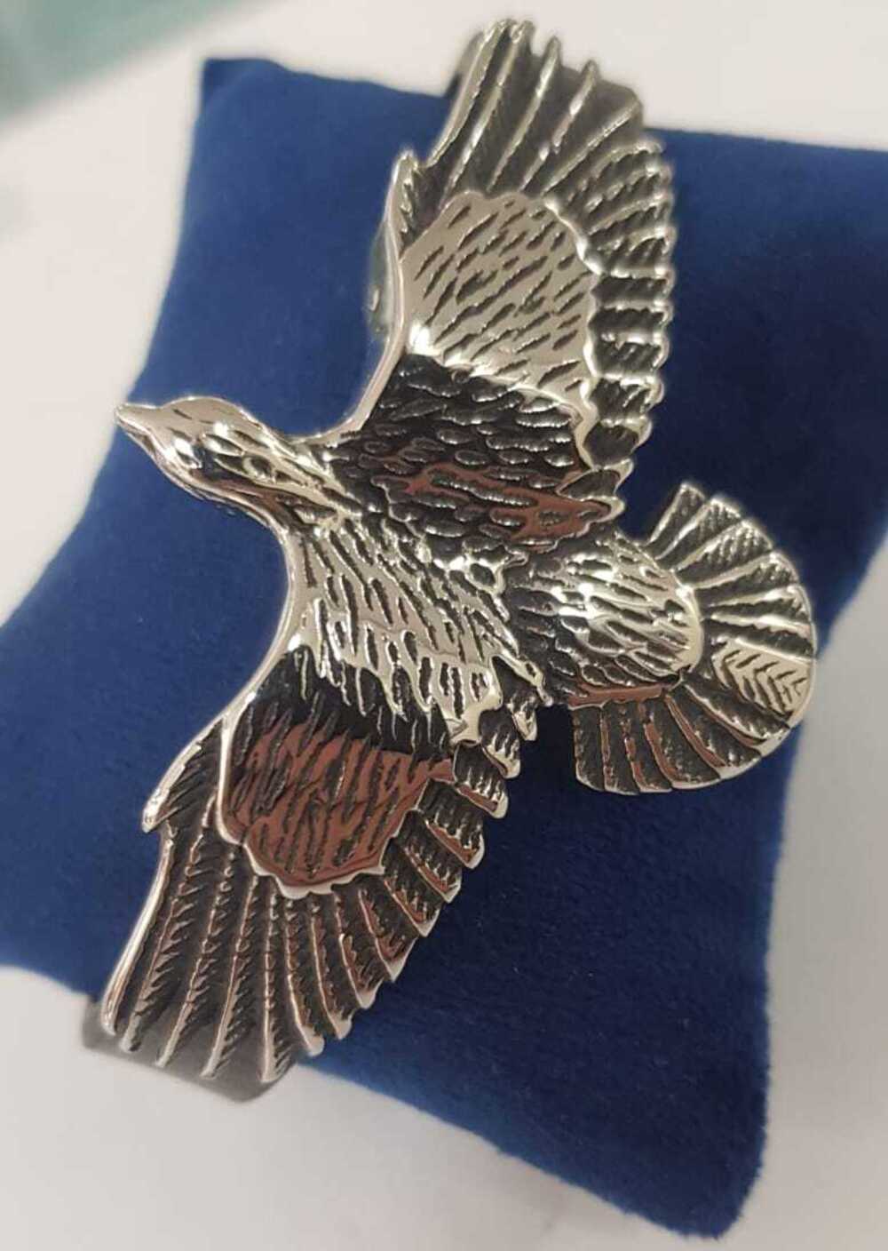 VOG KİŞİYE ÖZEL İSİM YAZILABİLEN KARTAL(EAGLE)SİYAH DERİ KORDONLU ÇELİK BİLEKLİK