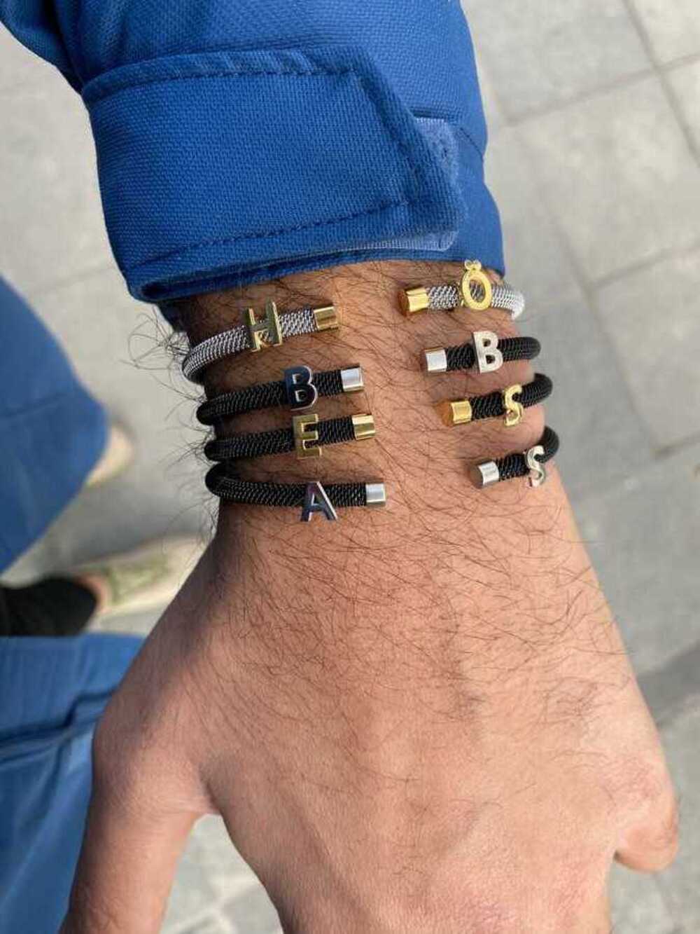 Vogmen&vogwomen Kişiye Özel  Çelik Bileklik Üstü Gümüş Harf.Rakam Kombinasyon Bileklik Sarı,Roze