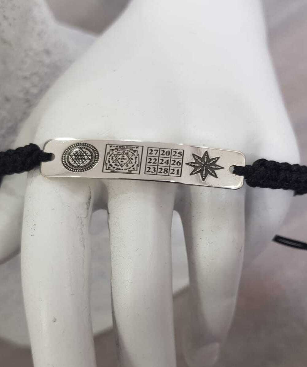 Vog Mührü Sülayman Tılsımlı Koruyucu V Kubera Yantra Şans Bileklik 925 Ayar Gümüş İp Örgülü Bileklik