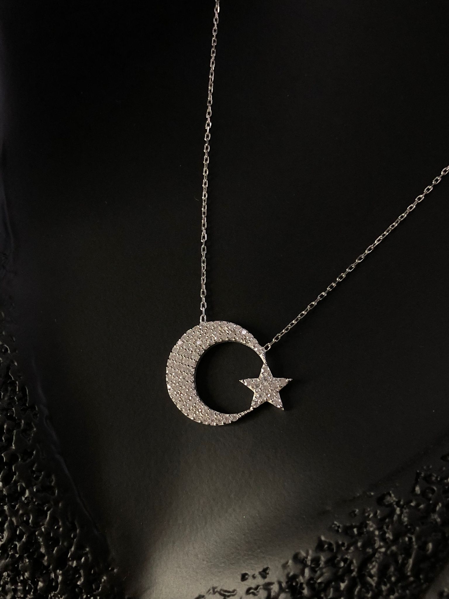 Ay Yıldız Orta Büyüklükte  925 Ayar Gümüş • Sevgiliye • Eşe • Anneye Hediye Kolye