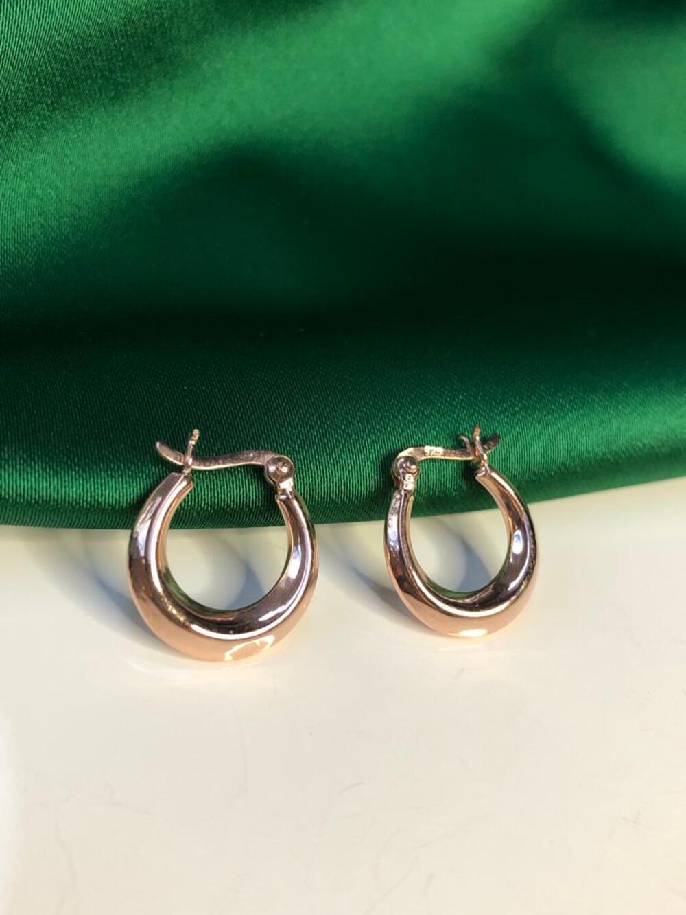 Kadın Gümüş Küpe - Oval Model Halka Küpe Rose Renk 