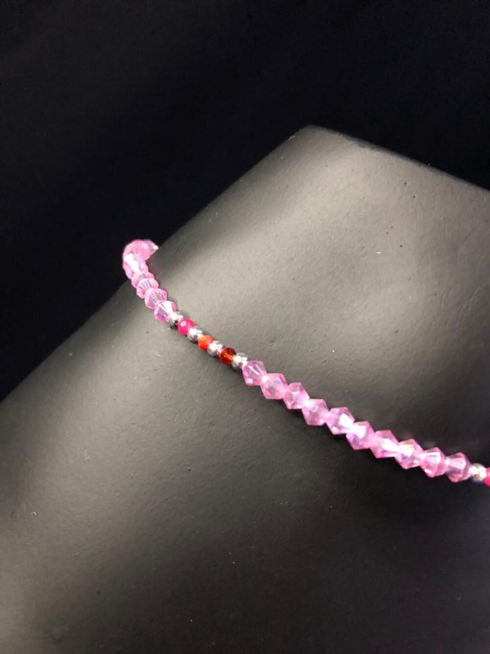 Vog Pembe Kristal Taş Süslemeli 925 Ayar Gümüş Hal Hal 