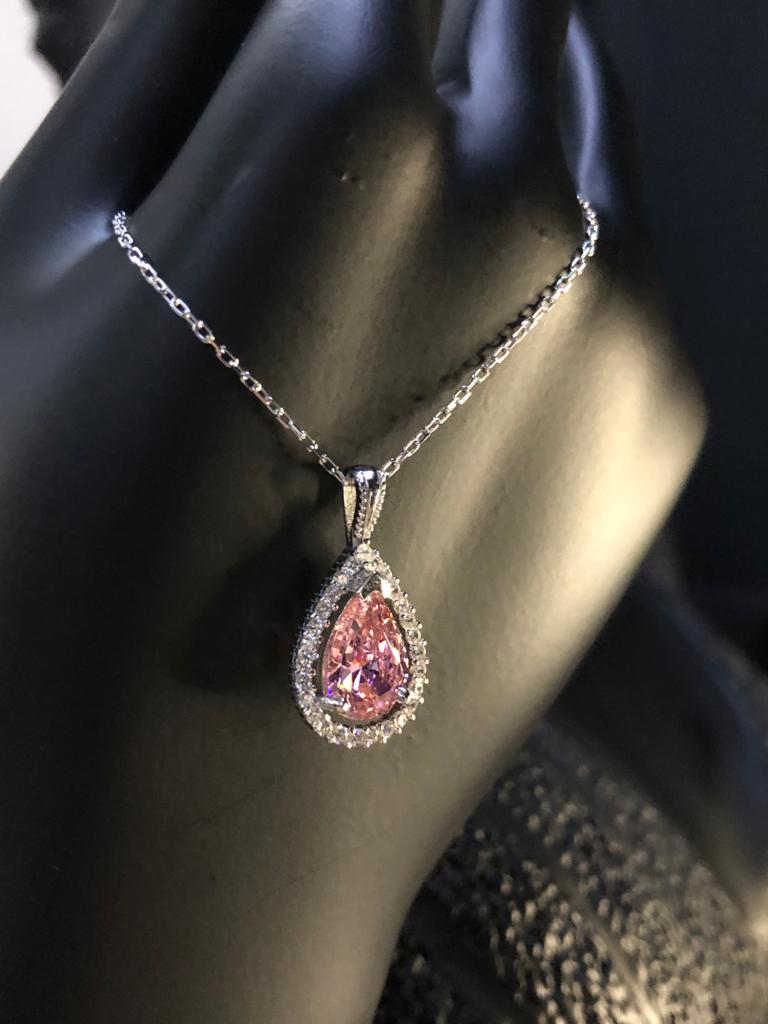 VOG PEMBE TAŞLI ROZE RENK 925 AYAR GÜMÜŞ KOLYE 