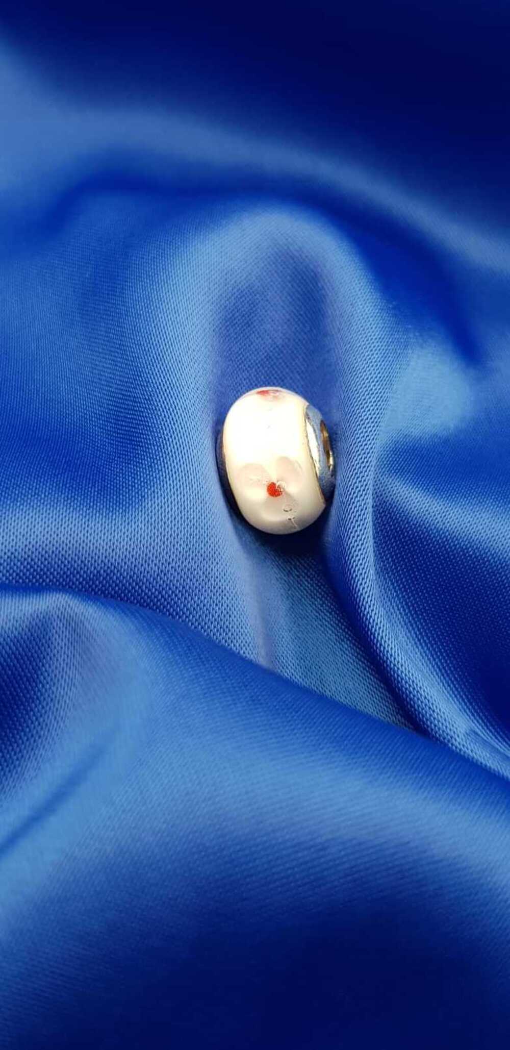 Vog Pandora’s Charm’s Beyaz-Kırmızı Çiçek Desen Renkli Murona Cam 925 Ayar Gümüş Charms
