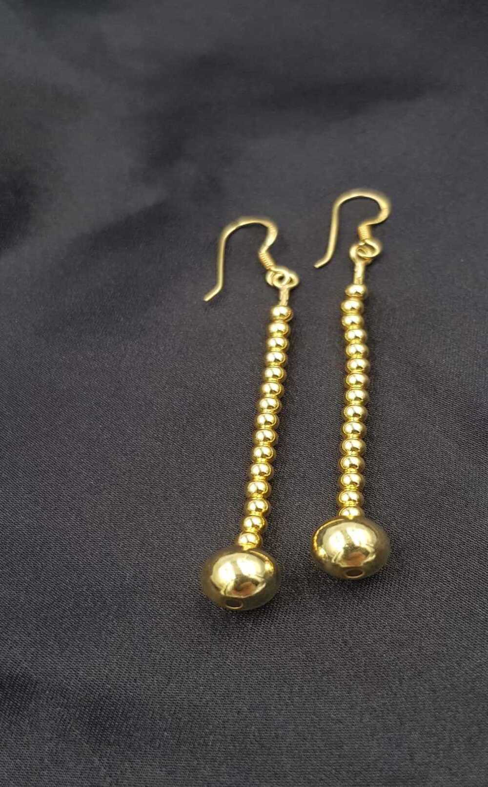 Vog Sallantılı Top Zincir Küpe 925 Ayar Gümüş Sarı Renk
