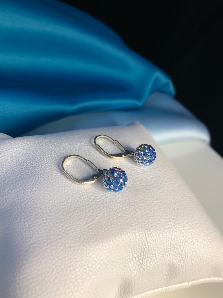 VOG SWAROVSKİ TAŞLI DİSCO KÜRE MODEL SALLANTI LİLA RENK 925 AYAR GÜMÜŞ KÜPE