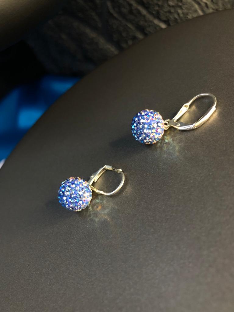 VOG SWAROVSKİ TAŞLI DİSCO KÜRE MODEL SALLANTI LİLA RENK 925 AYAR GÜMÜŞ KÜPE