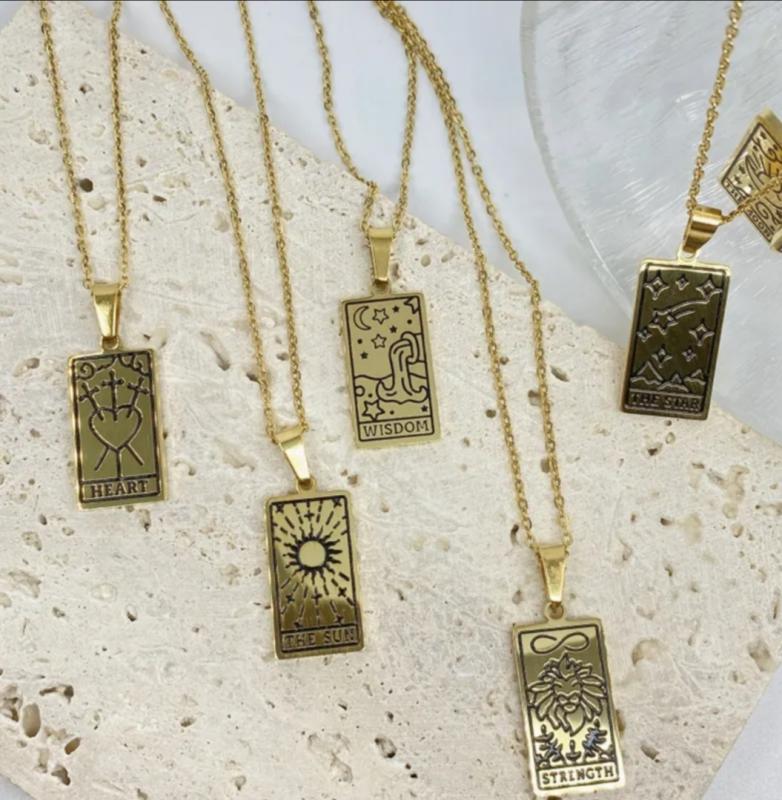 VOG TAROT KARTI KOLYE-GÜÇ,DÜNYA,AŞK,YILDIZ DESENLİ BEYAZ RENK 925 AYAR GÜMÜŞ SARI,ROZE SEÇENEĞİ 