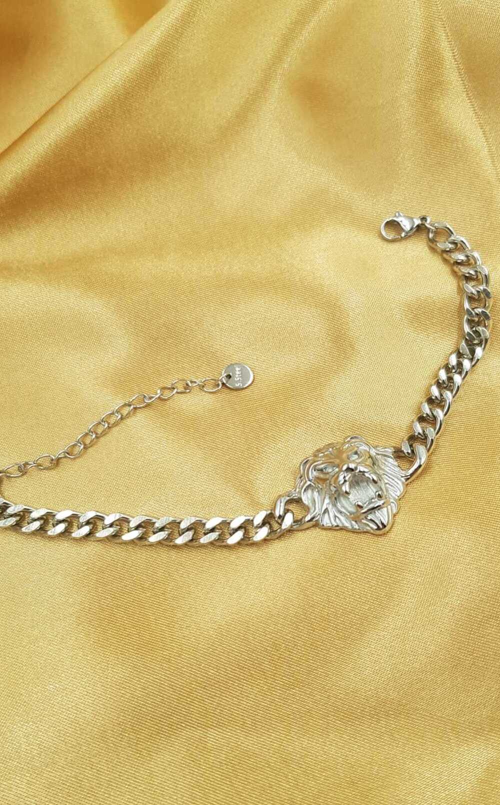 Vog Unisex Paslanmaz Çelik Aslan Kafası Tasarım Beyaz Renk Bileklik