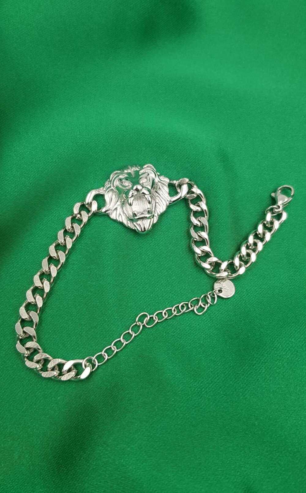 Vog Unisex Paslanmaz Çelik Aslan Kafası Tasarım Beyaz Renk Bileklik