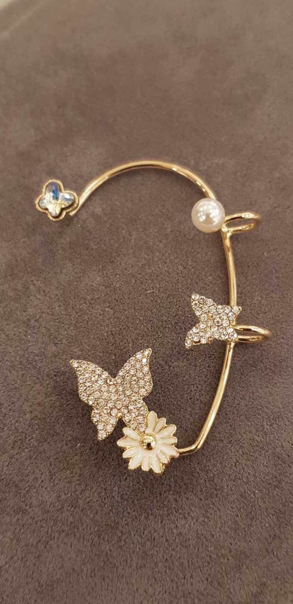 Vog Xuping Model Şık Tasarım TaşlıKelebek,İnci Ve Papatya Dizayn Micro Kaplama Earcuff Kıkırdak Küpe