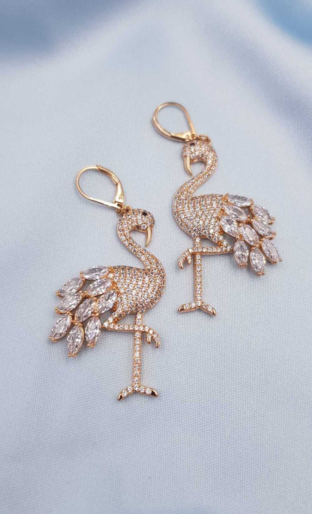 Vog Xuping Flamingo Tasarım Ve Swarovski Taşlı Micro Kaplama Küpe