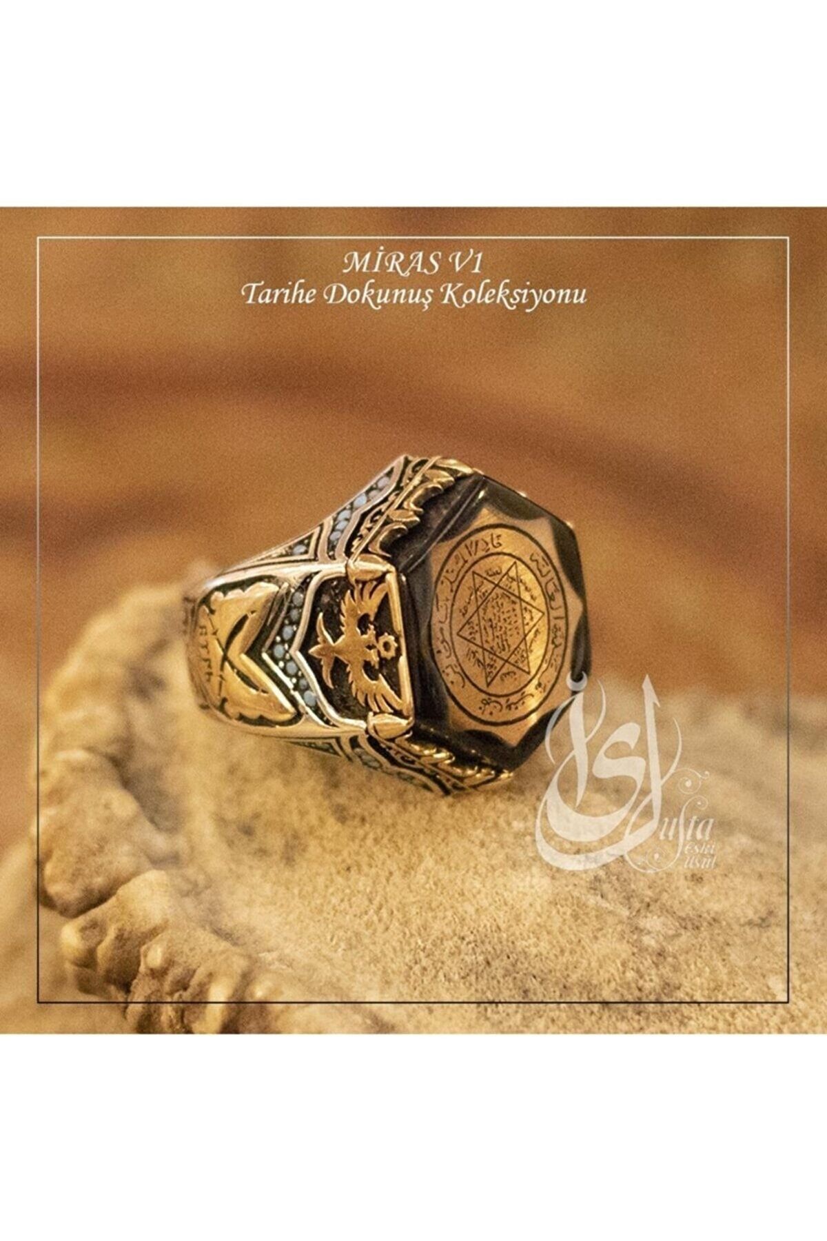 Erkek Gümüş Yüzük - Hz.Süleyman Mühürlü Islam Usta Tasarımı Miras Model 1 • Işıklı Kutuda Yüzük