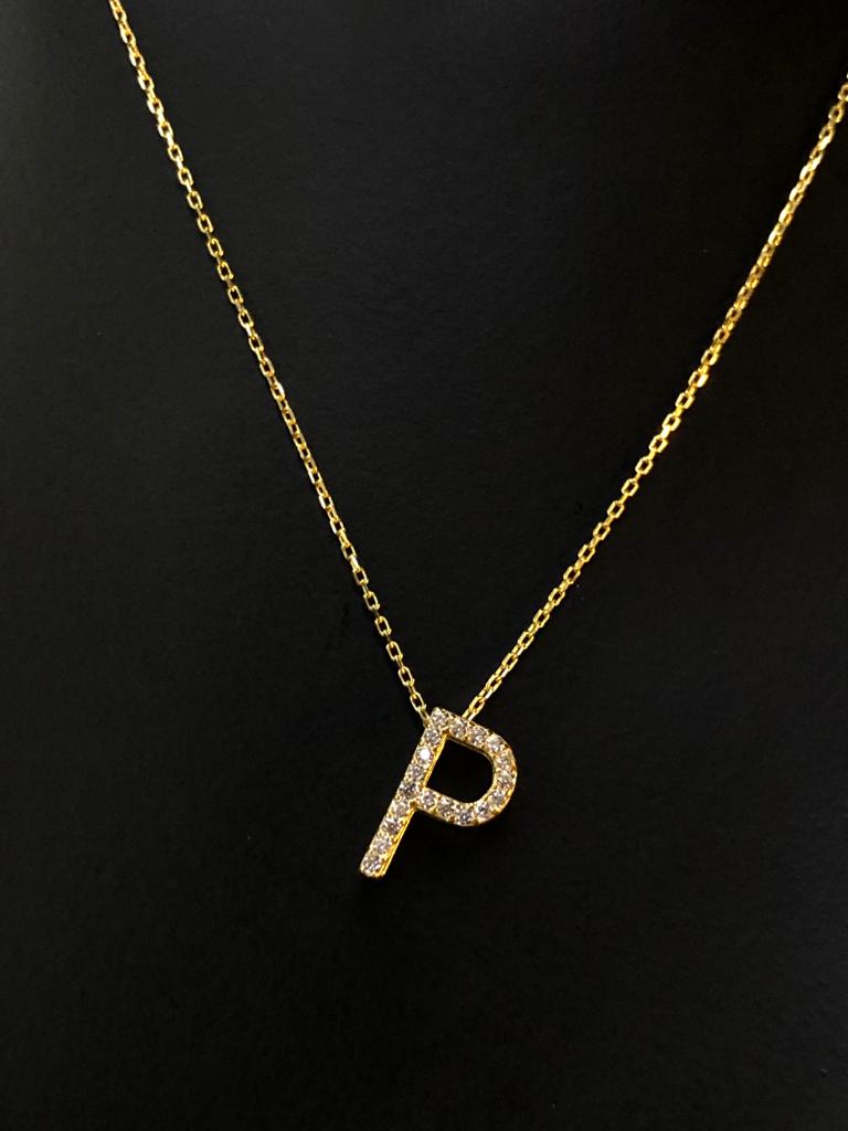 Vog Yatay Taşlı Harf Serisi P Harf Sarı 925 Ayar Gümüş Sevgiliye - Eşe - Anneye - Arkadaşa Kolye