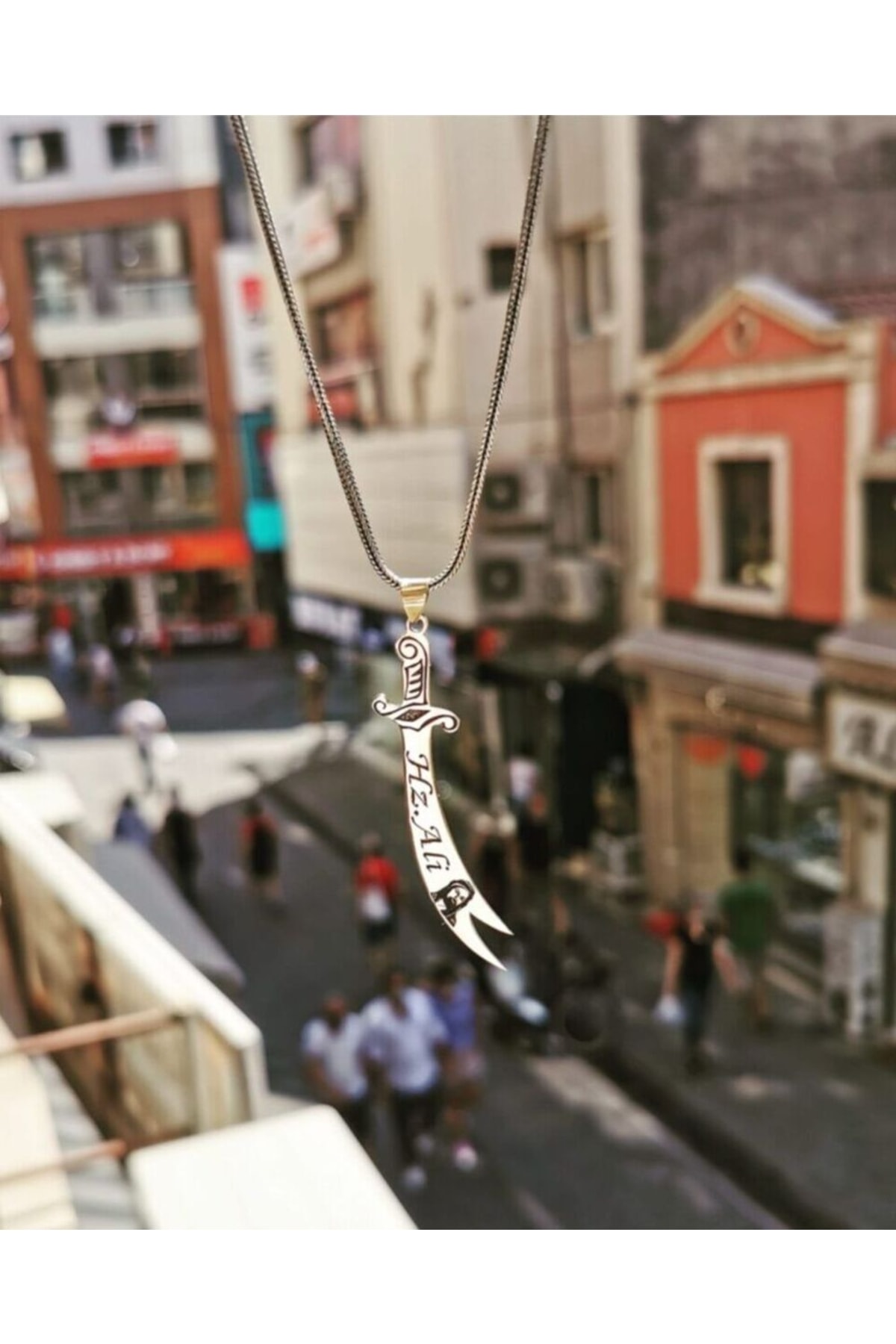 Hz. Ali Yazılı Zülfikar Tilki kuyruğu Zincirli 925 Ayar Gümüş Sevgiliye • Eşe • Babaya Kolye
