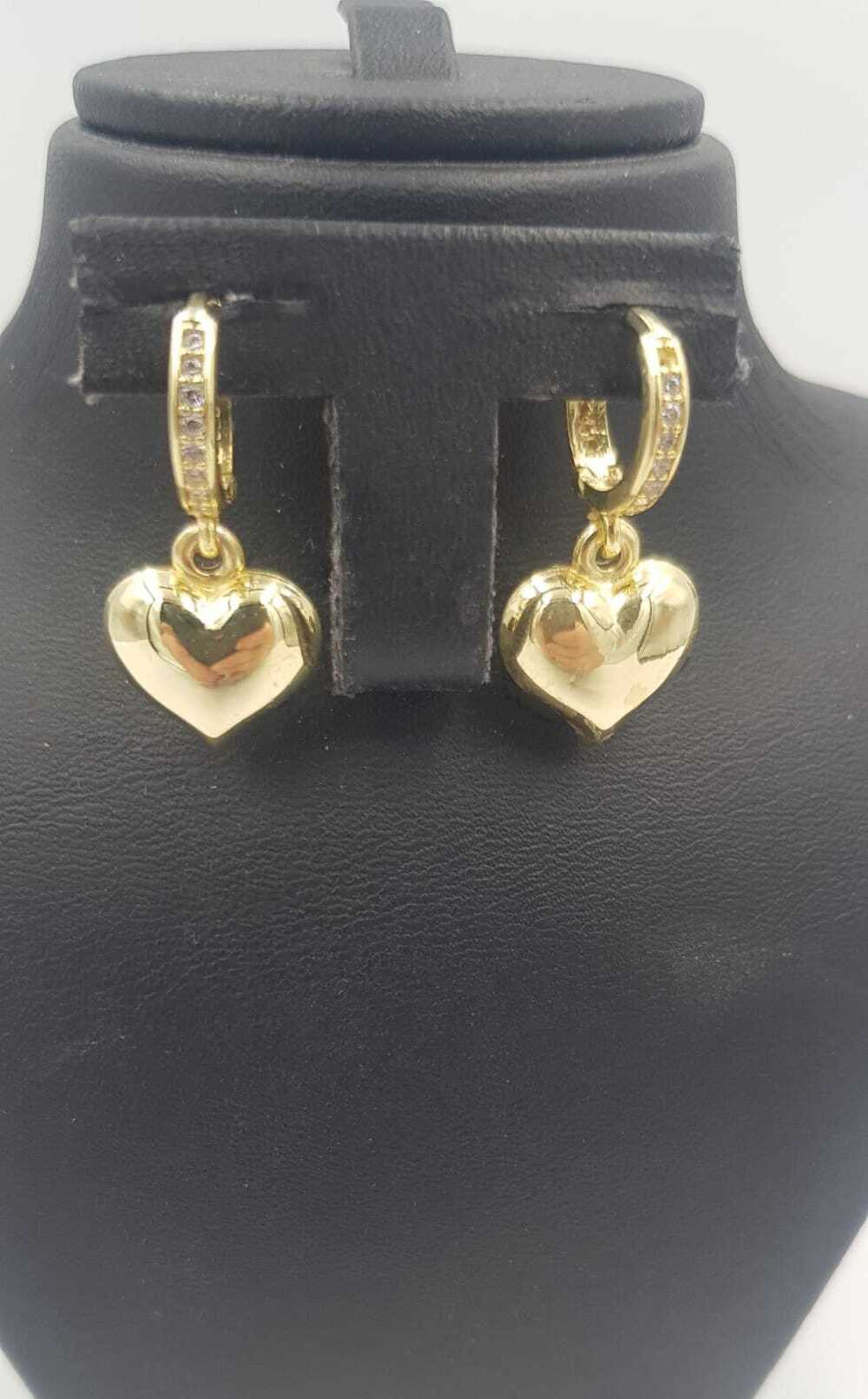Vog Zirkonia Taşlı Kalp Balon Gold Renk 925 Ayar Gümüş Küpe