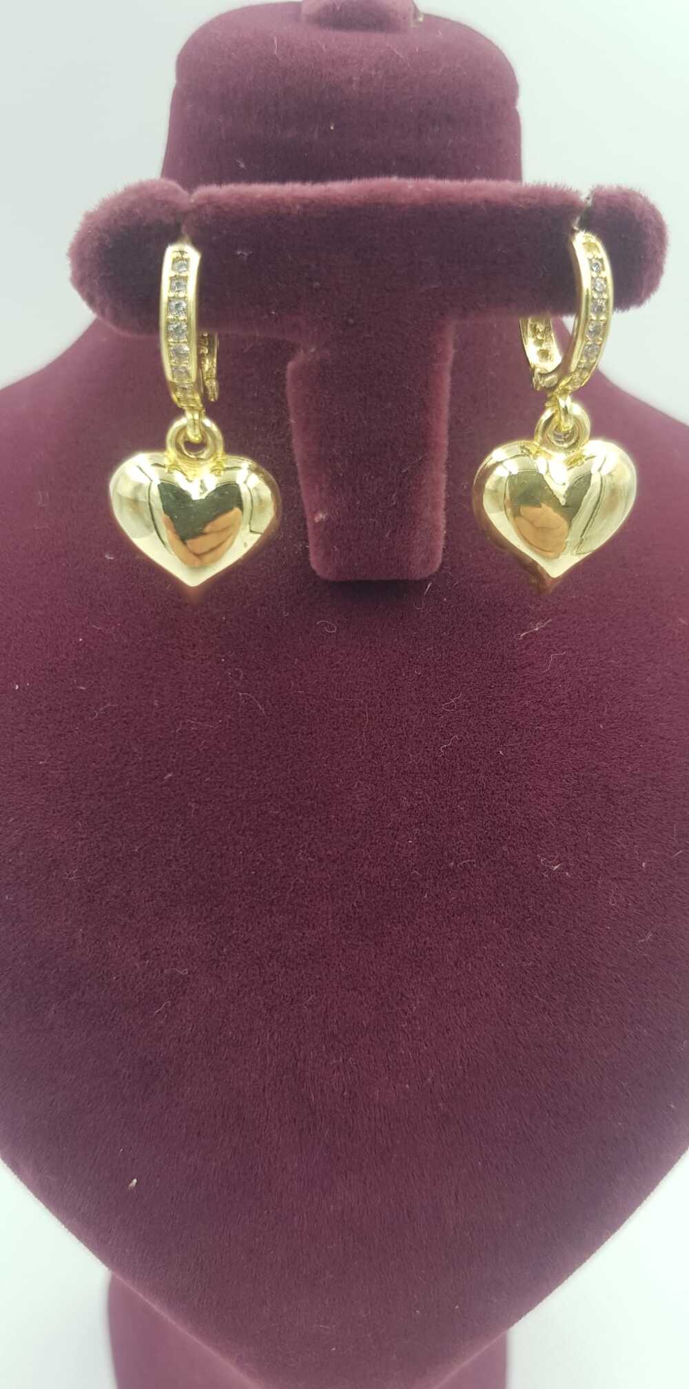 Vog Zirkonia Taşlı Kalp Balon Gold Renk 925 Ayar Gümüş Küpe