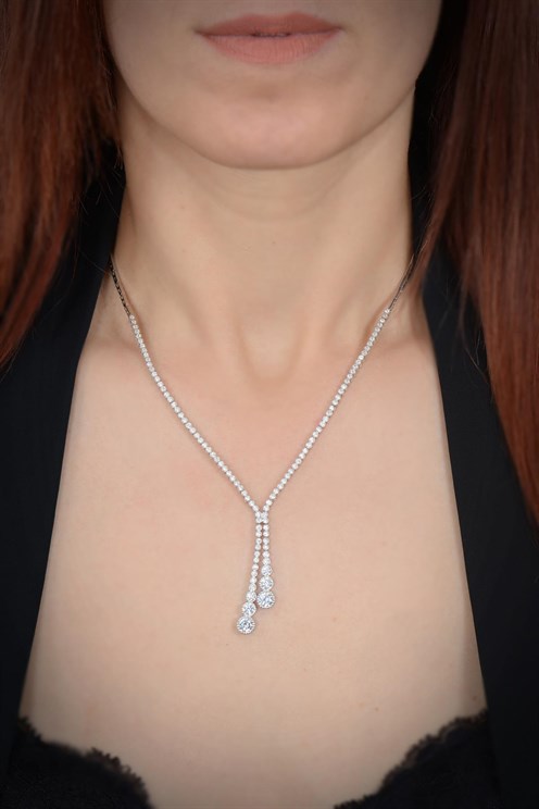 Çağ Zirconia Taşlı 925 Gümüş Su Yolu Set • Işıklı Kutuda • Düğün • Nişan • Söz • Gelin Seti Takımı
