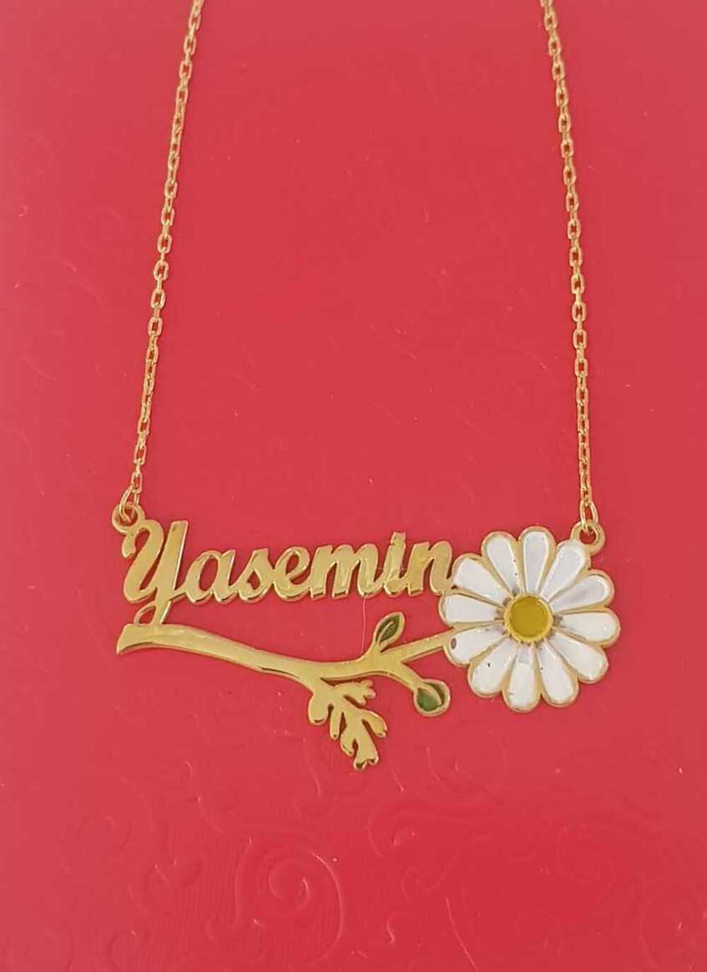 Vog Kişiye Özel Yasemin Yazılı Papatya Isim Kolye 925 Ayar Gümüş Sevgiliye Eşe Anneye Kolye