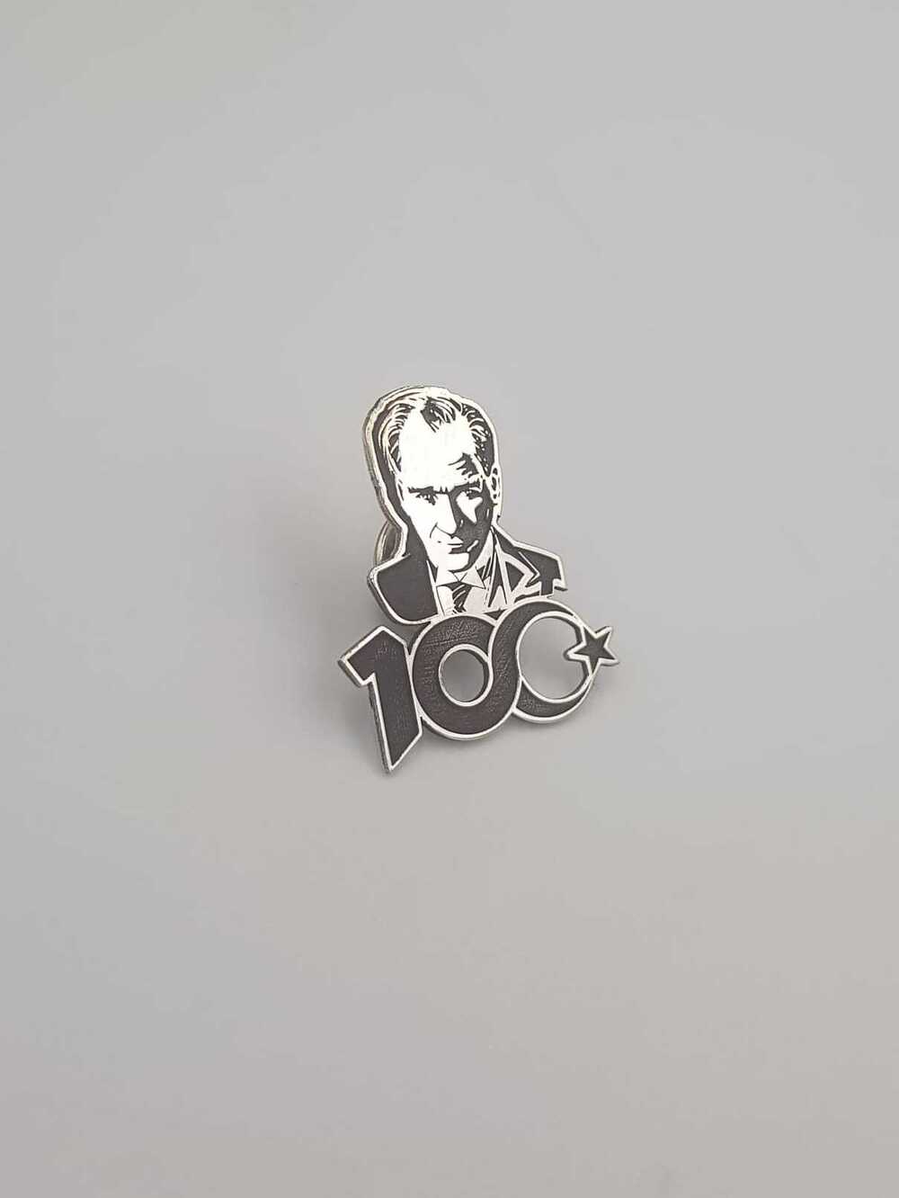 Vog Unisex 100. Yıl  Atatürk V Sonsuzluk Detaylı Yaka İğnesi 925 Ayar Gümüş Rozet 