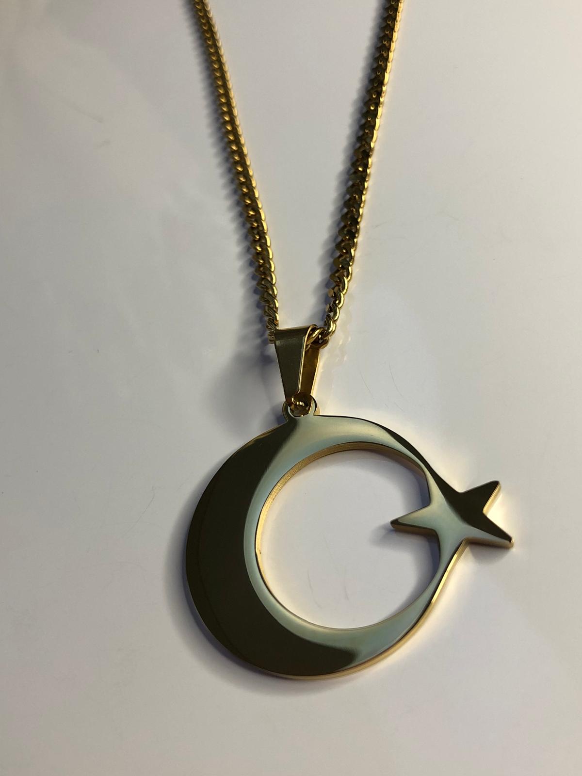 Vog 3.5 Cm Ay Yıldız Türk Bayrağı Sevgiliye Eşe Babaya Arkadaşa Hediye Sarı Çelik Kolye