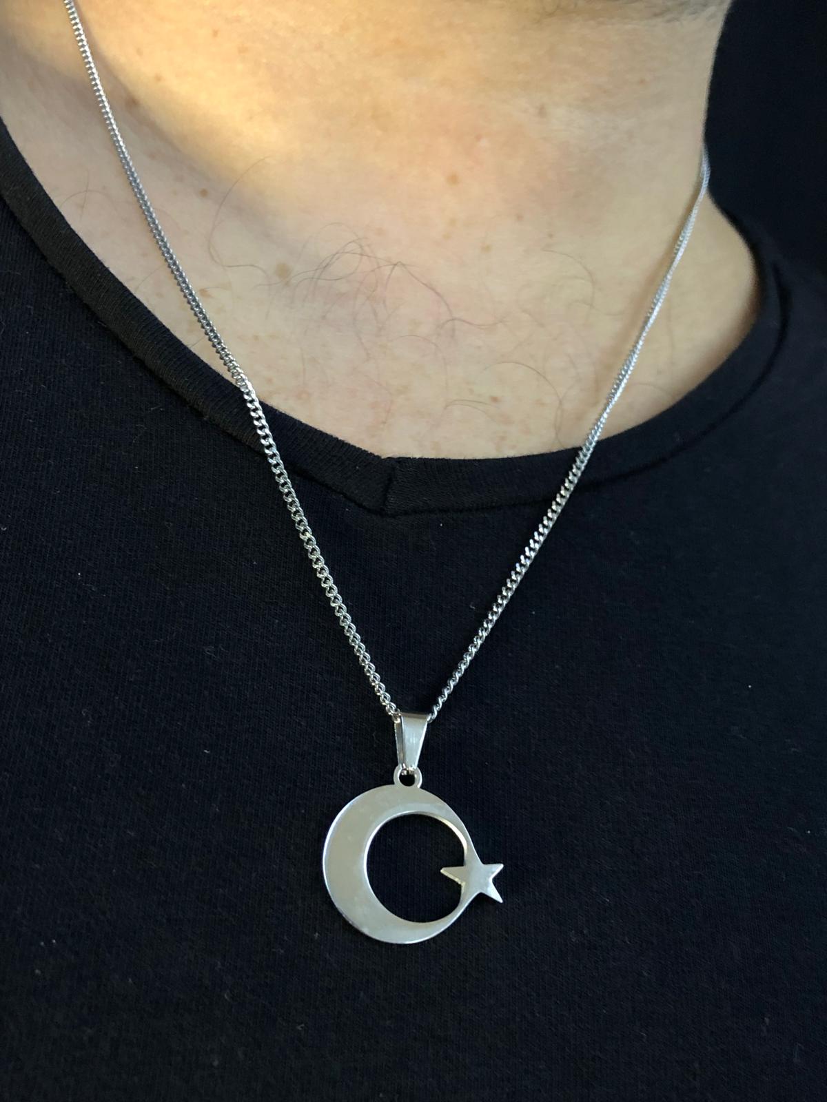 Vog 2 Cm Ay Yıldız Türk Bayrağı Sevgiliye Eşe Babaya Arkadaşa Hediye Beyaz Çelik Kolye