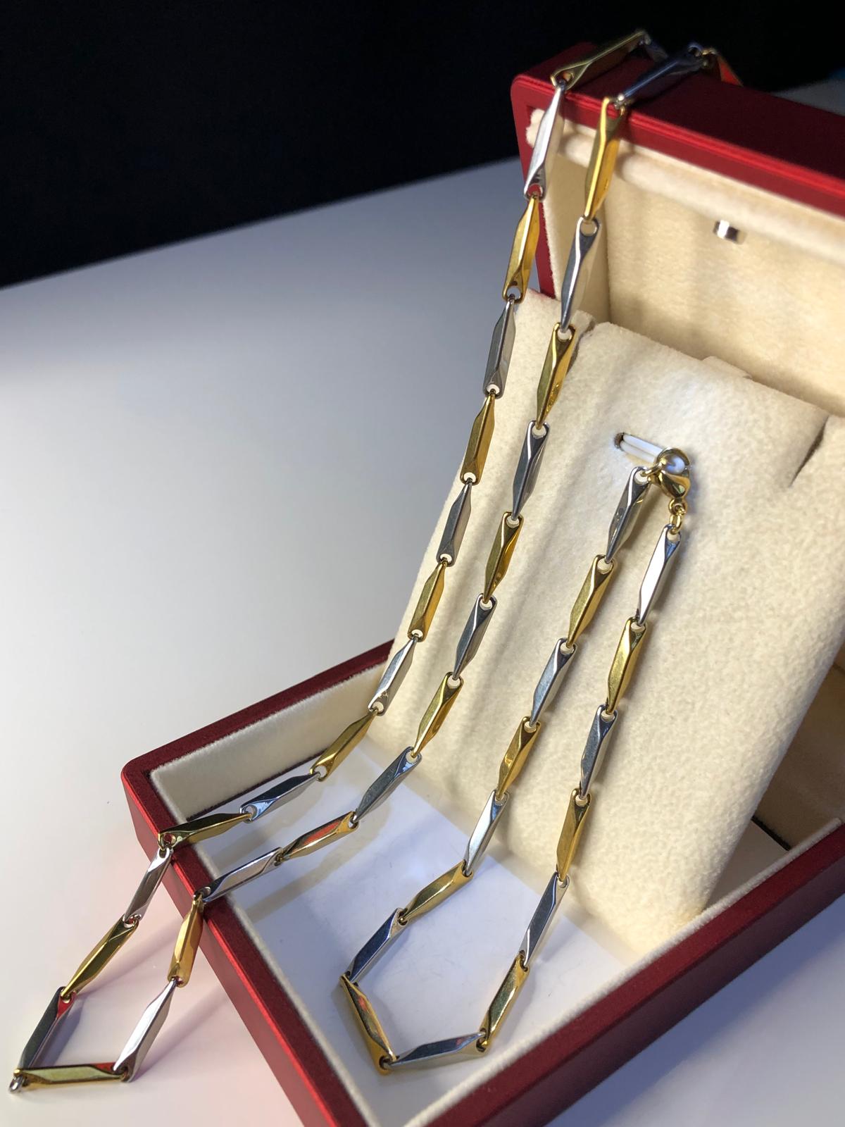 3mm Köşeli Çubuk Sarı V Beyaz Çelik İnce Kibar Set • Işıklı Kutuda • Sevgiliye • Eşe Bileklik Kolye