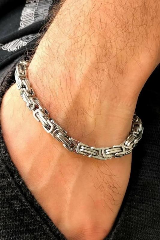 6mm Kral Beyaz Renk Erkek Çelik Bileklik • Işıklı Kutuda • Sevgiliye • Eşe • Babaya • Bileklik