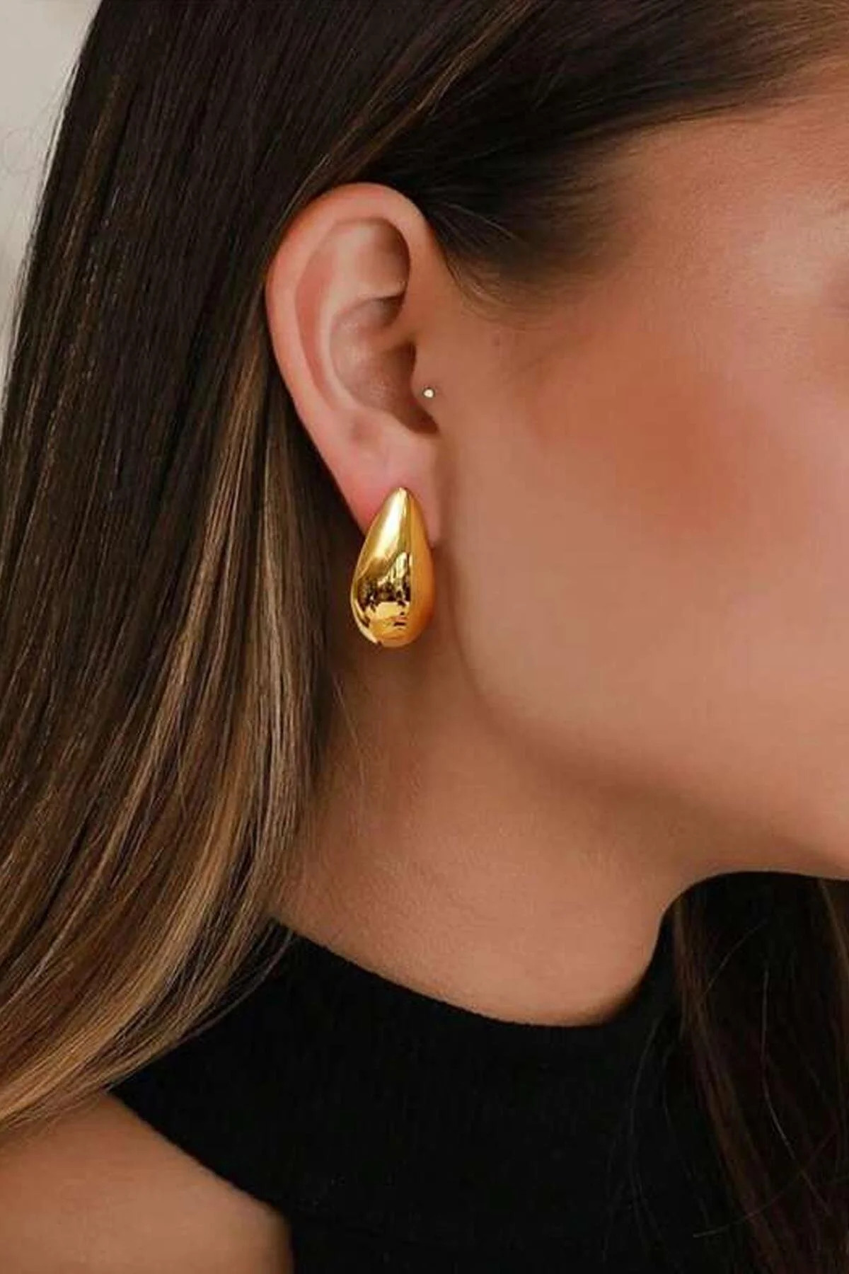 Vog Vip Xuping Çelik Bottega Göz Yaşı Damla Gold Renk Sevgiliye,Anneye,Eşe Küpe Küçük Boy