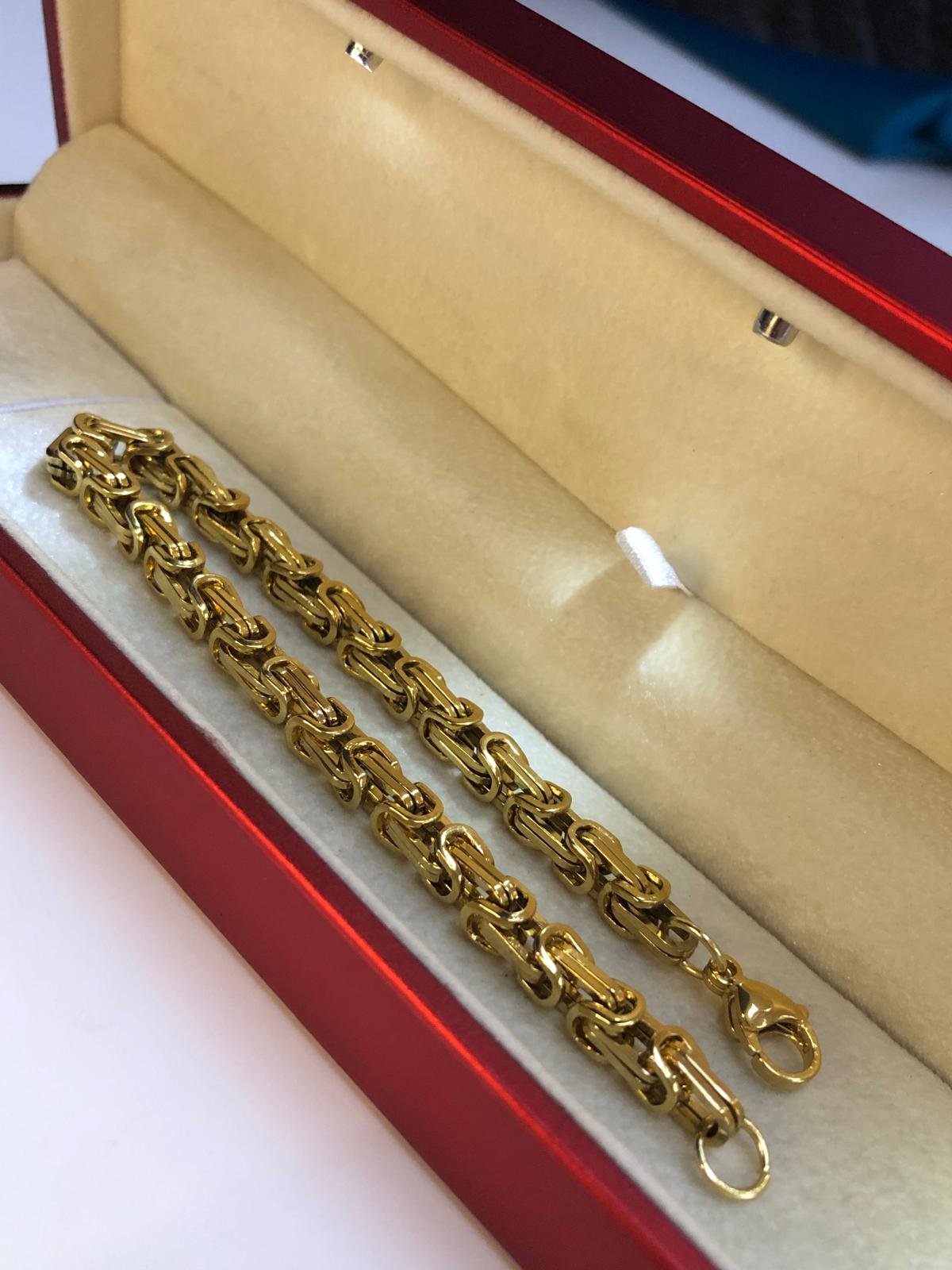 5mm Kral Altın Kaplama Erkek Çelik Bileklik • Işıklı Kutuda • Sevgiliye • Eşe • Babaya • Bileklik