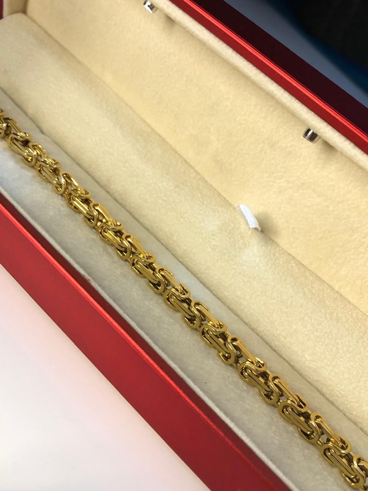 5mm Kral Altın Kaplama Erkek Çelik Bileklik • Işıklı Kutuda • Sevgiliye • Eşe • Babaya • Bileklik