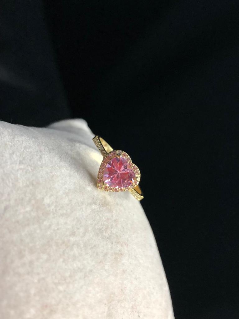 Vog Swarovski Taşlı Pembe Renkli Kalpli 925 Ayar Gümüş Sevgiliye,Anneye,Arkadaşa Hediye Yüzük
