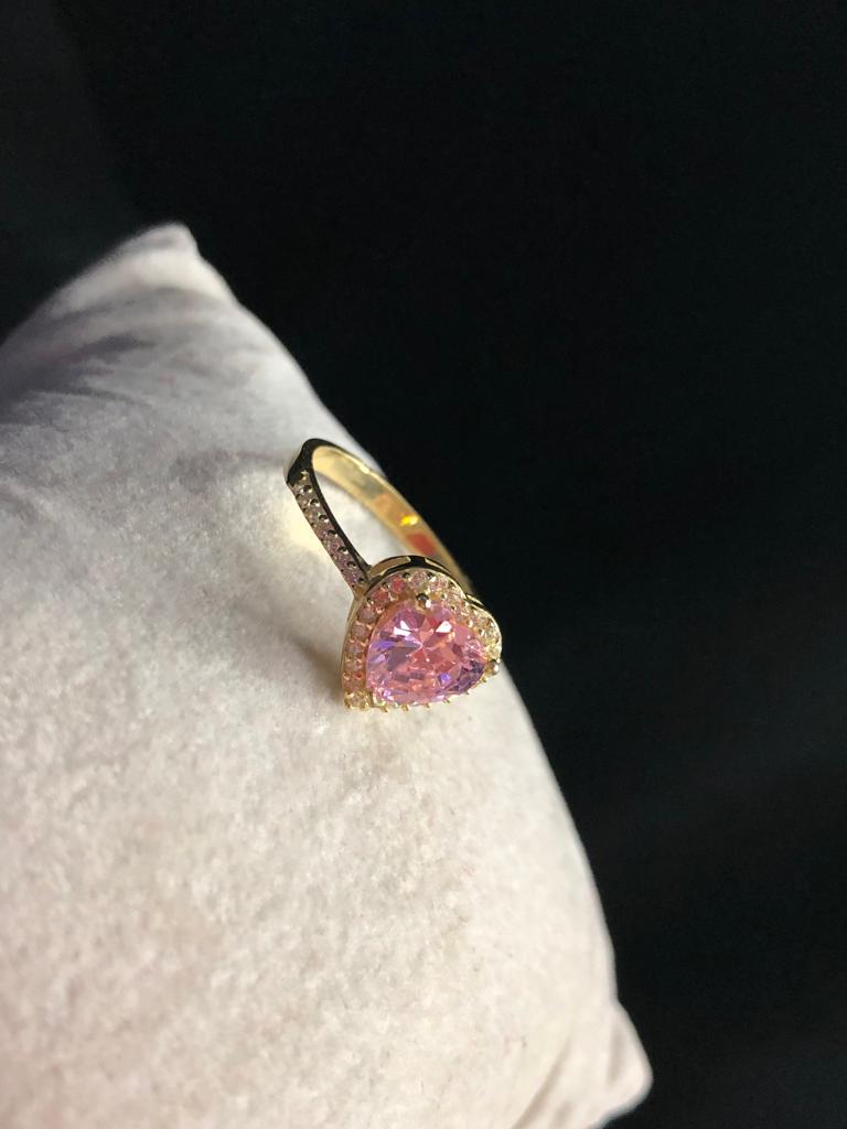 Vog Swarovski Taşlı Pembe Renkli Kalpli 925 Ayar Gümüş Sevgiliye,Anneye,Arkadaşa Hediye Yüzük