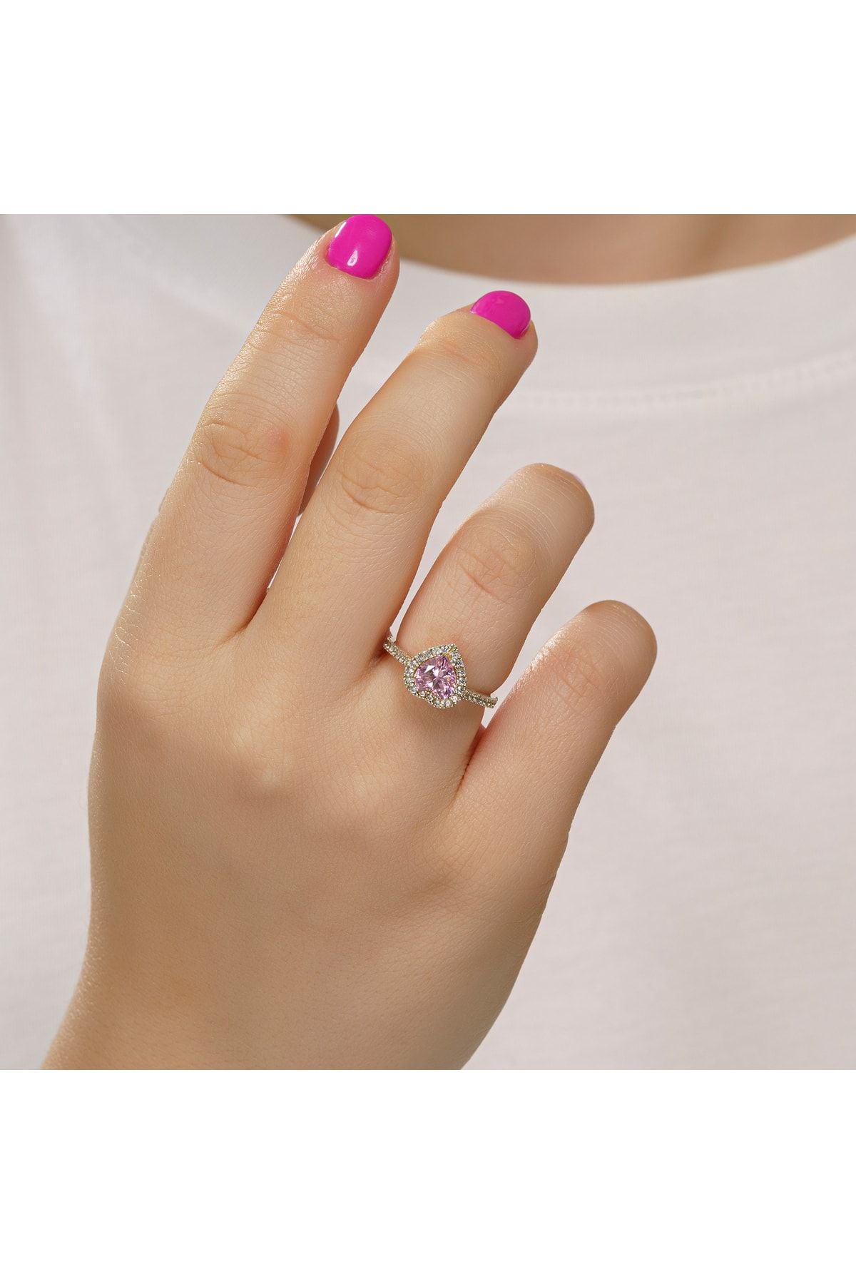 Pandora Swarovski Taşlı Pembe Renkli Kalpli 925 Ayar Gümüş Sevgiliye,Anneye,Arkadaşa Yüzük