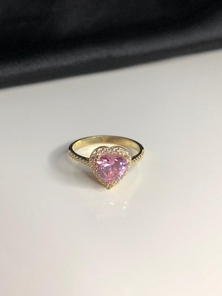 Vog Swarovski Taşlı Pembe Renkli Kalpli 925 Ayar Gümüş Sevgiliye,Anneye,Arkadaşa Hediye Yüzük
