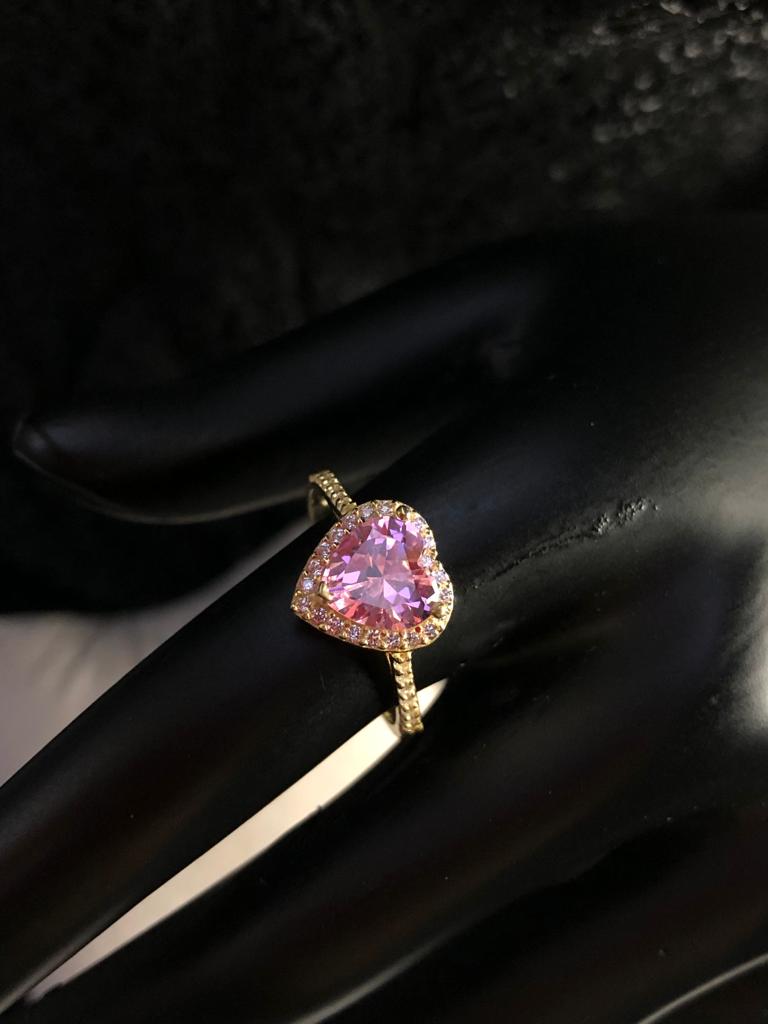 Vog Swarovski Taşlı Pembe Renkli Kalpli 925 Ayar Gümüş Sevgiliye,Anneye,Arkadaşa Hediye Yüzük