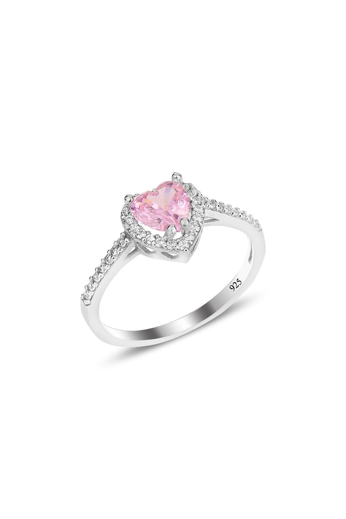 Pandora Swarovski Taşlı Pembe Renkli Kalpli 925 Ayar Gümüş Sevgiliye,Anneye,Arkadaşa Yüzük