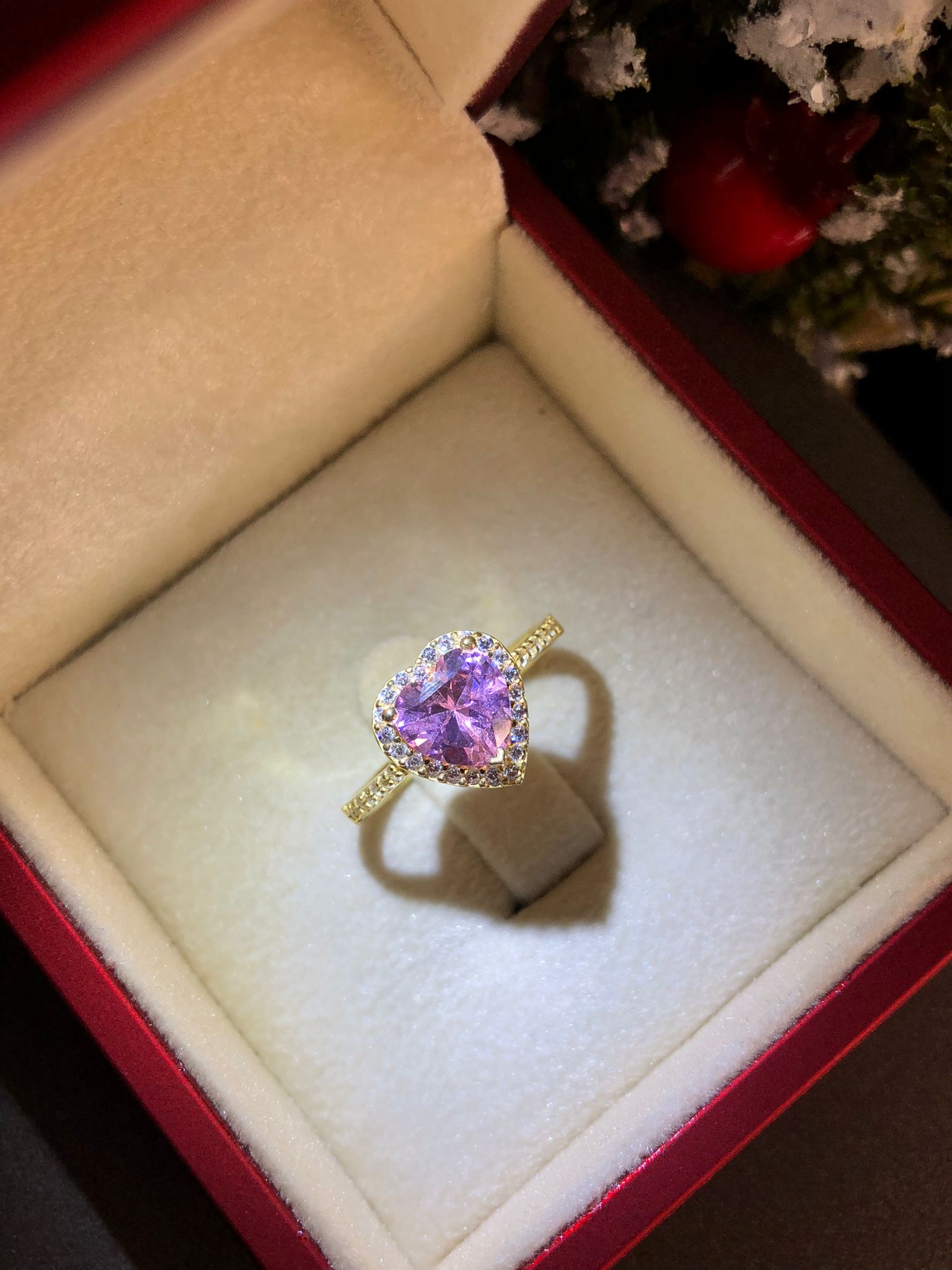  Vog Swarovski Taşlı Pembe Renkli Kalpli 925 Ayar Gümüş Sevgiliye,Anneye,Arkadaşa Yüzük