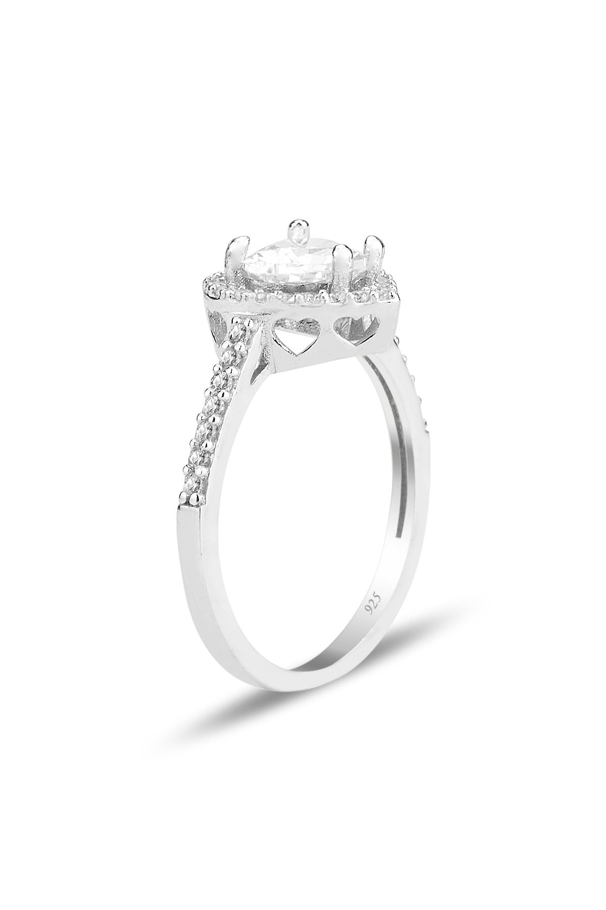 Vog Swarovski Taşlı Beyaz Renkli Kalpli 925 Ayar Gümüş Sevgiliye,Anneye,Arkadaşa Yüzük 