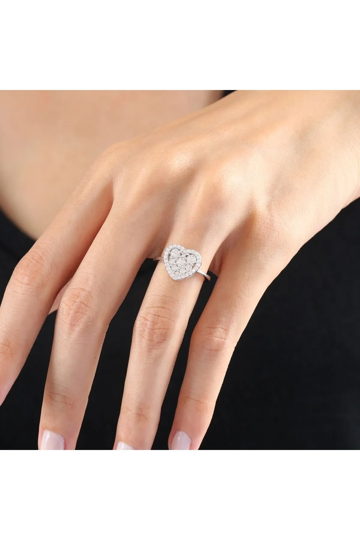 Vog Pırlanta Montür Effective Diamond Kalp Ritmi 925 Ayar Gümüş Sevgiliye Eşe Hediye Yüzük
