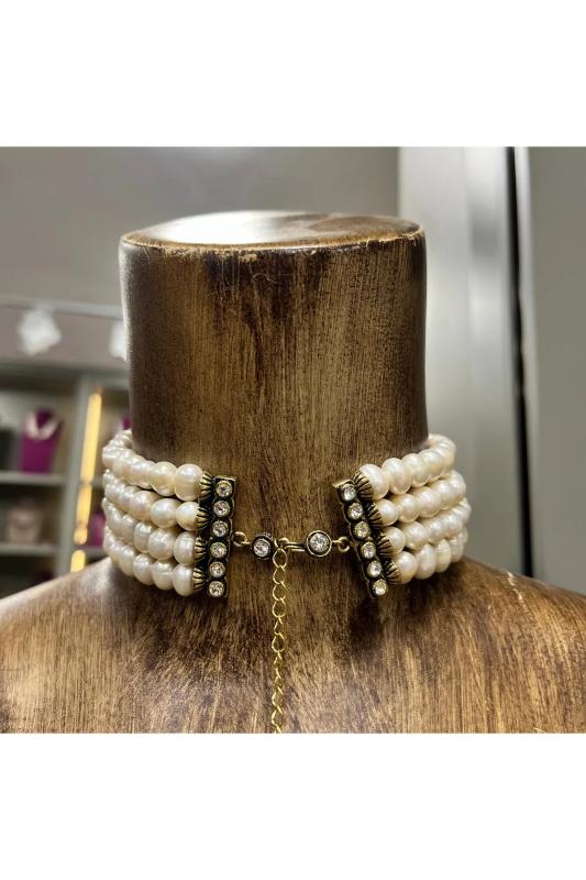Vog Choker Gerçek 4 Sıra Gerçek İnci V Barok İncili Düğün Nişan Söz Fantezi Choker