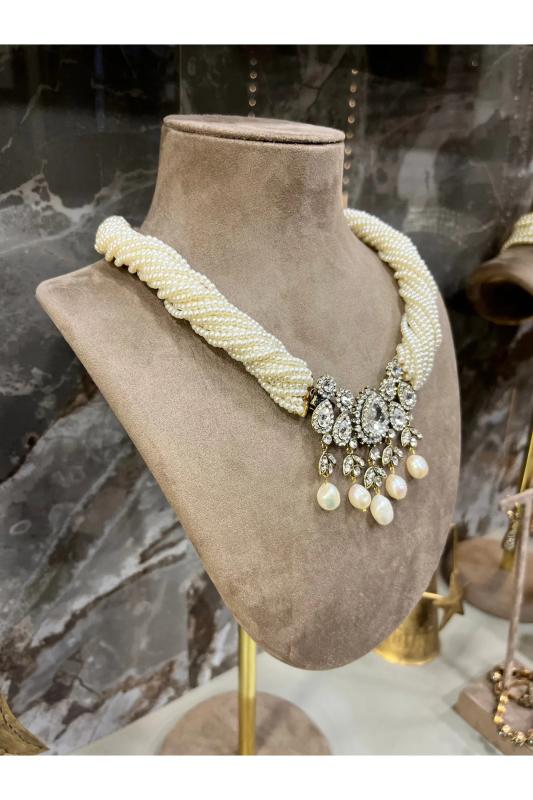 Vog Elmas Montür Kum İnci Tasarım Hürrem Sultan Modeli Bronz Meteryal Kolye